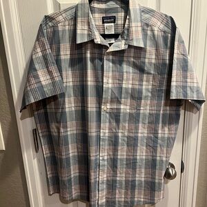 Patagonia Men’s Short-Sleeve Plaid Button-Up Shirt - Blue and White